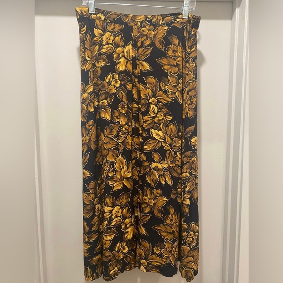 Vintage 90s Jones New York Black & Gold Yellow Maxi Floral Skirt - Picture 2 of 8